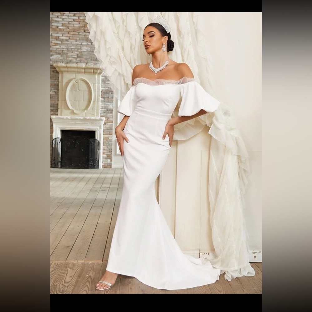 SHEIN Off Shoulder Contrast Mesh Mermaid Hem Wedding Dress size Small (4) NWT